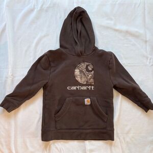 Kids Carhartt Brown Camo Logo Hoodie Sweatshirt Size S 8-10